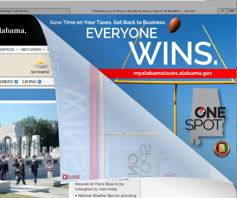 Digital peel back ad design for the one spot campaign featuring an image of a football going through a set of goalposts.