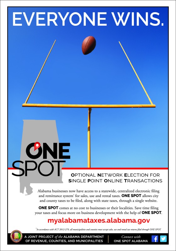 Magazine ad design for the one spot campaign featuring an image of a football going through a set of goalposts.
